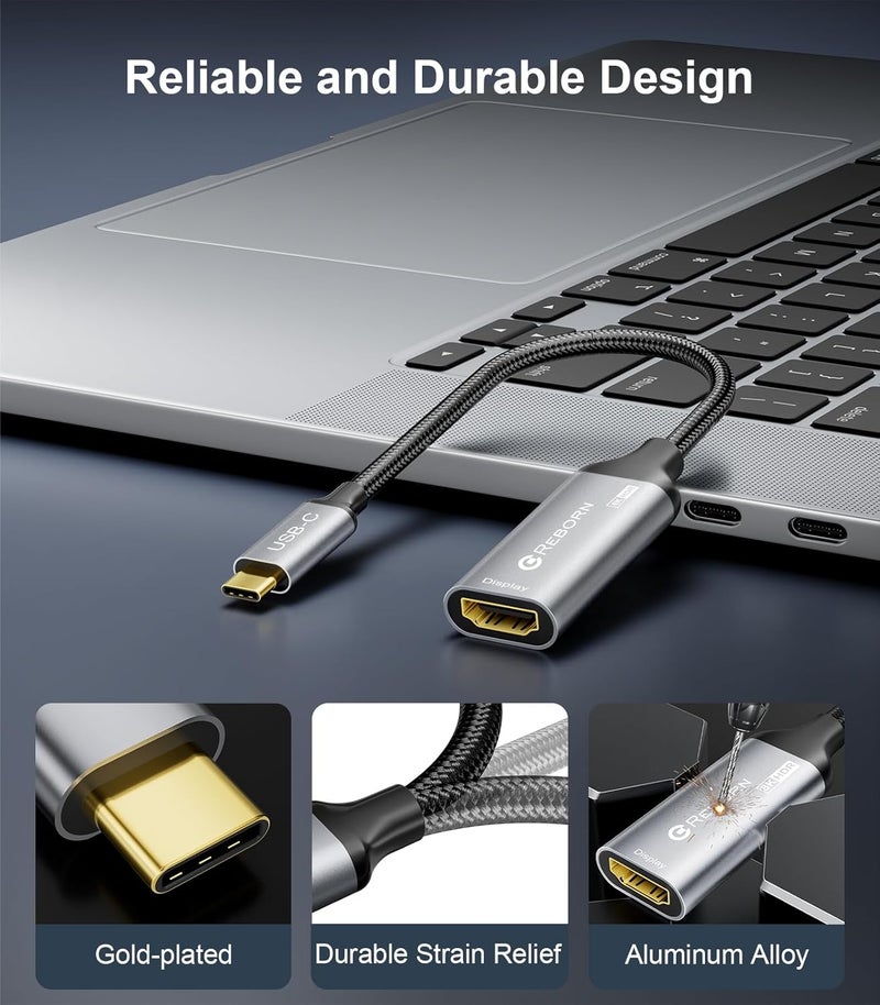REBORN USB-C to HDMI 2.1 Adapter 8K@60Hz, Type C to HDMI Converter 4K@144Hz [Thunderbolt 3/4 Compatible] - Supports 48Gbps, Adapter HDMI for MacBook Pro/Air, iPad, Other USB-C Laptops - Image 5
